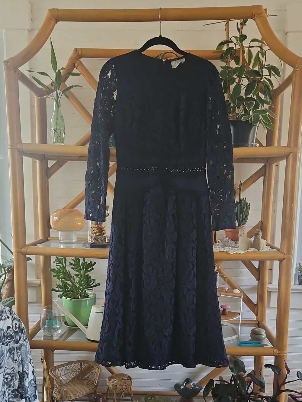 Elegant Navy Lace Long Sleeve Midi Dress ASOS New With tags